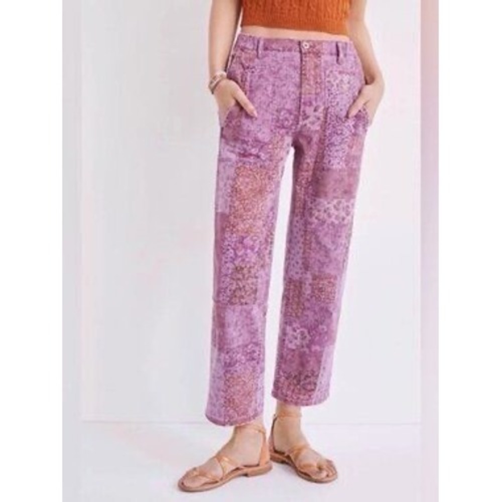 Pilcro The Roamer Purple Patchwork Floral Straight Leg Pants Womens 32 Boho